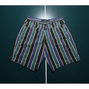 Vintage 90s Marithe Francois Girbaud Jean Shorts Size 36 Blue Green Striped Rare